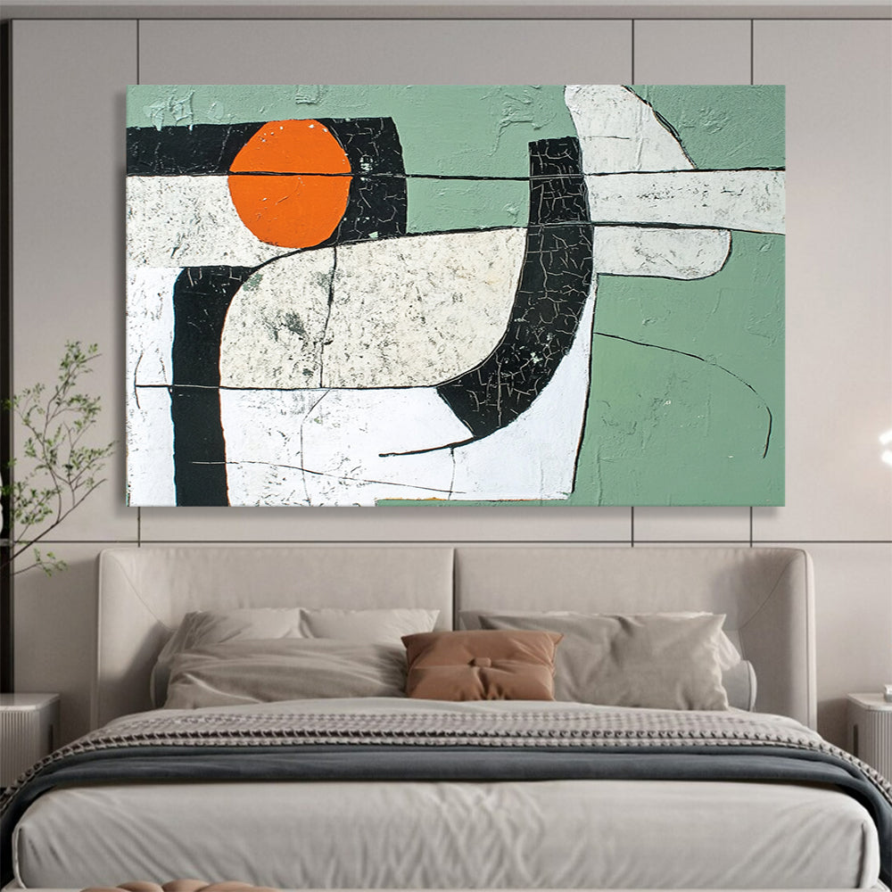 “Crackled Abstract Forms” - Green, orange, cracked shapes, Abstract Painting On Canvas HB0562
