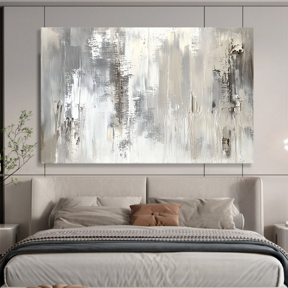 “Monochrome Textured Abstract” - Gray, White, Textured Brushstrokes Painting On Canvas HB0886
