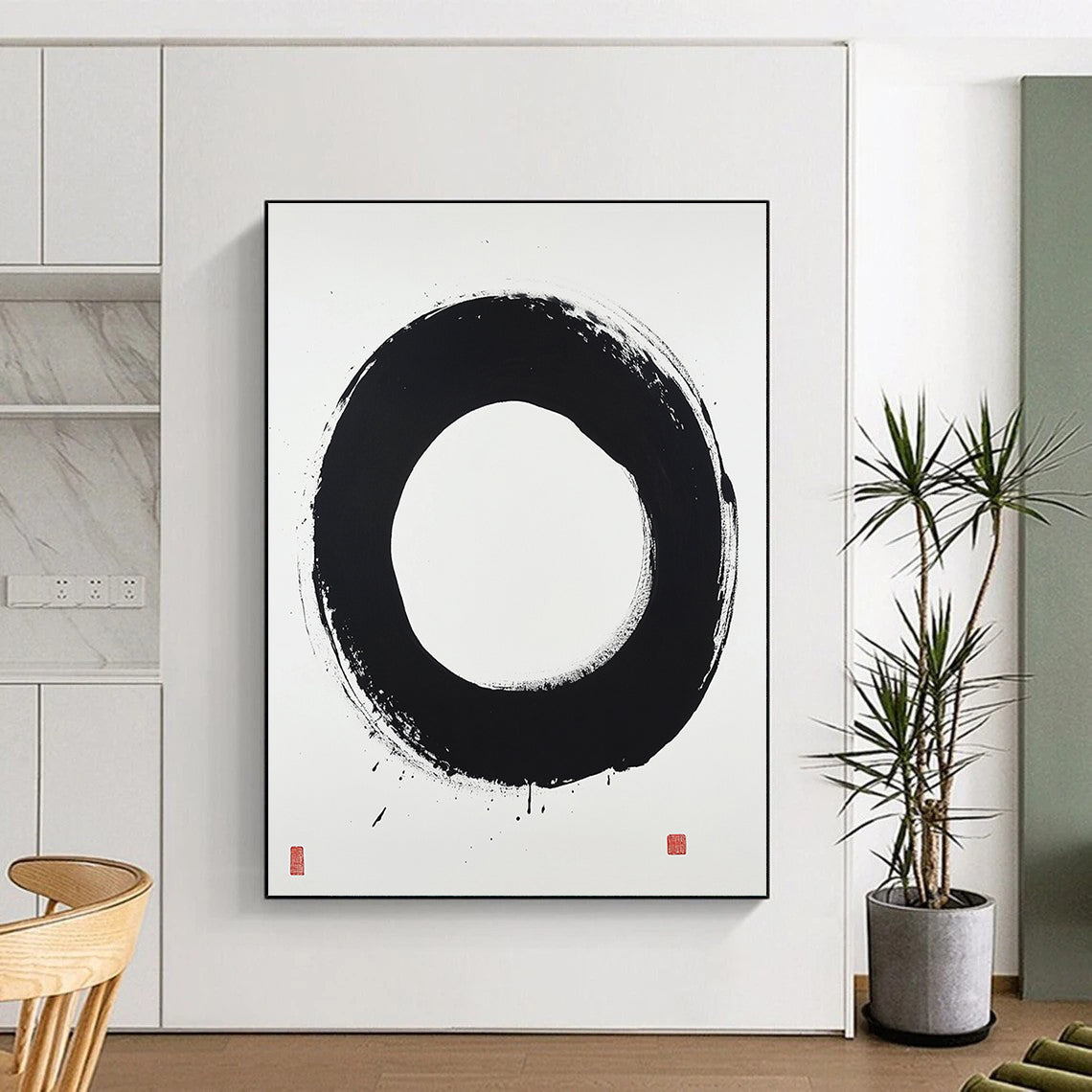 Black and White Clean Circle "Pure Harmony" Painting On Canvas HB266