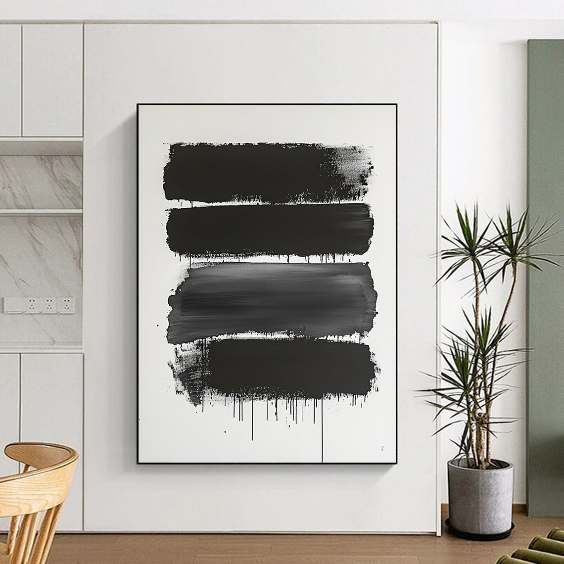 Black and Gray Dripping Stripes "Moody Flow" Painting On Canvas HB275