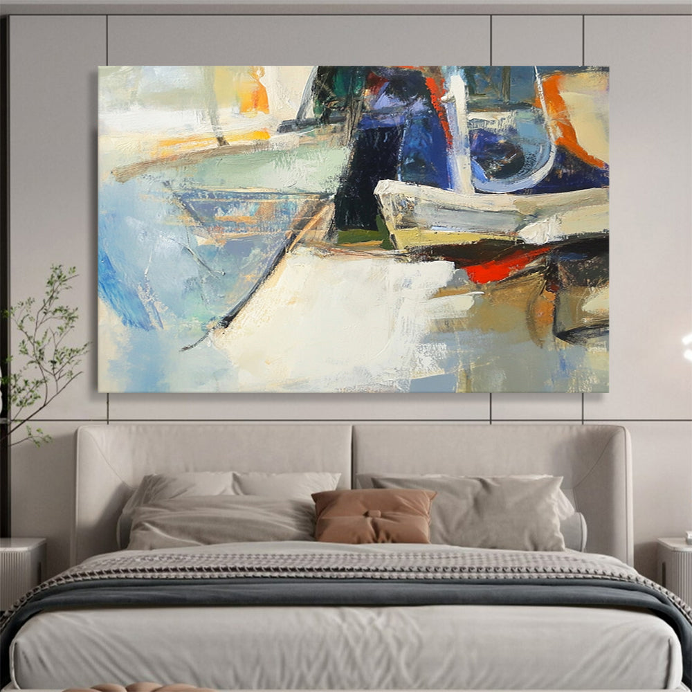 Abstract Boats in Soft Hues - Impressionist - Inspired Painting On Canvas HB0497
