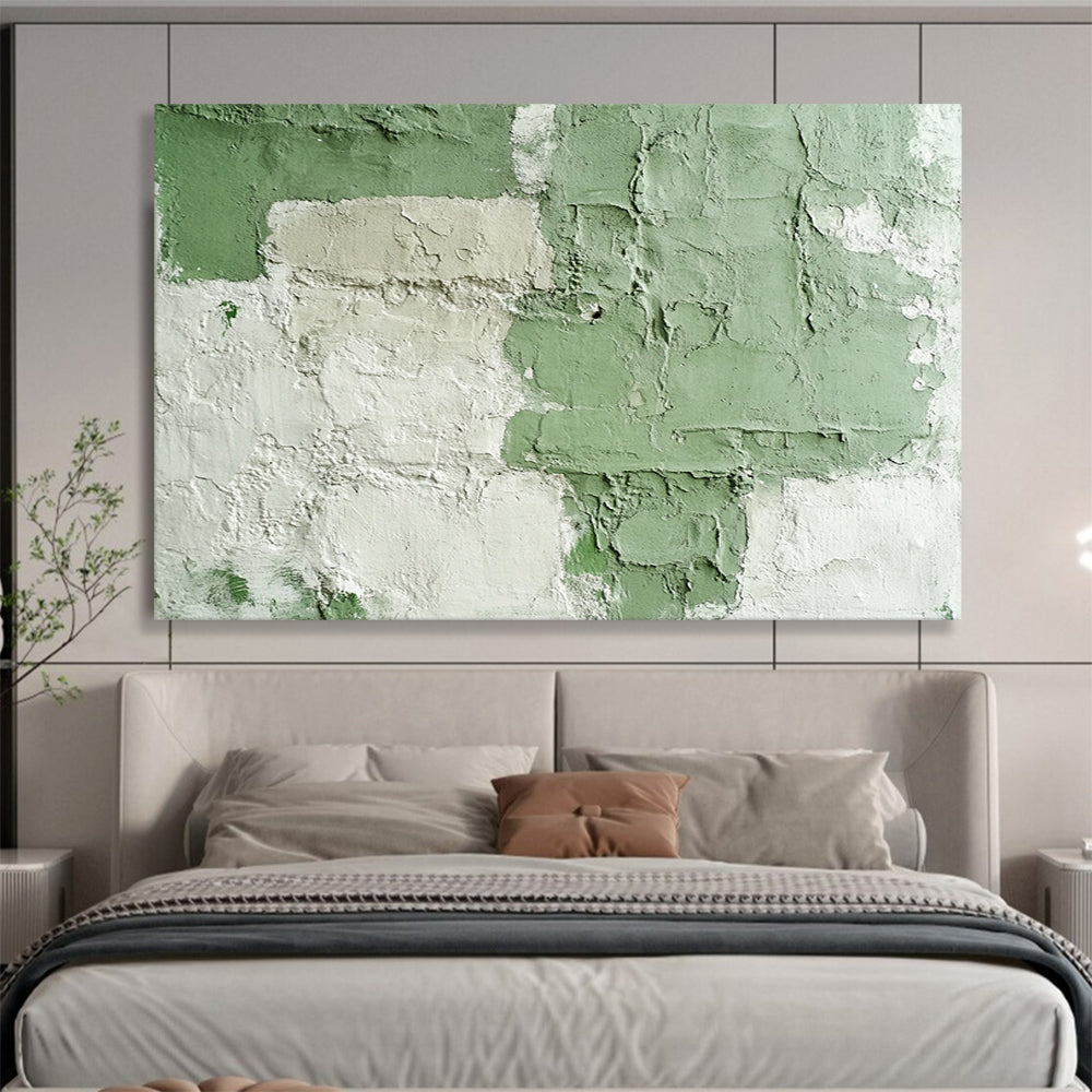 “Green and White Textured Abstract Wall” - Green, White, Textured Abstract Layers - Mixed Media Art HB1642