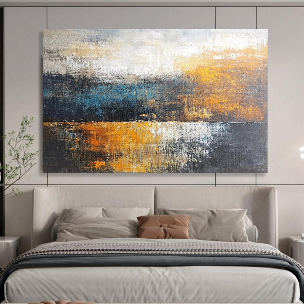 “Warm Toned Abstract Landscape” - Orange, Blue, Gray, Abstract Landscape Painting On Canvas HB0991