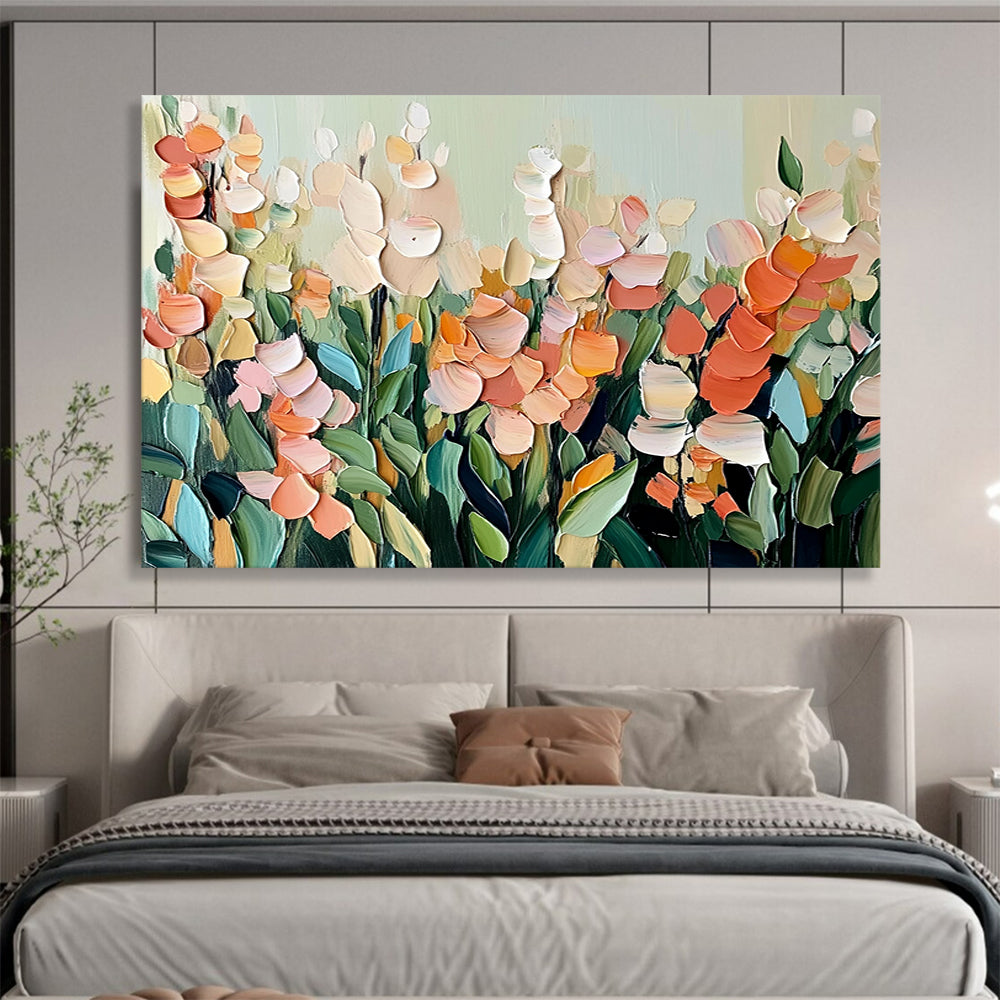 “Soft - Toned Floral Field” - Muted Palette, Layered Floral Landscape Painting On Canvas HB0878