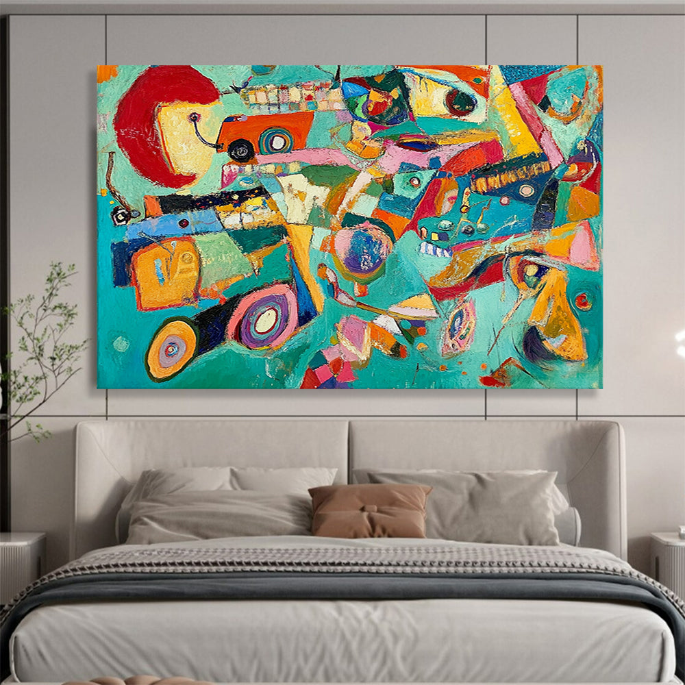 “Colorful Abstract Chaos” - Teal, red, yellow, pink, Abstract Expressionist Painting HB0643