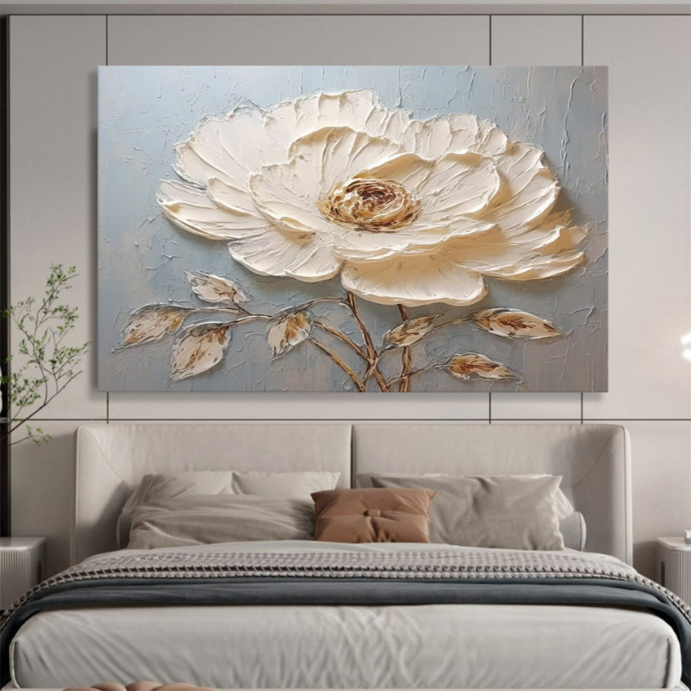3D White Flower Textured Art - Soft & Serene Bedroom Accent DLZ175