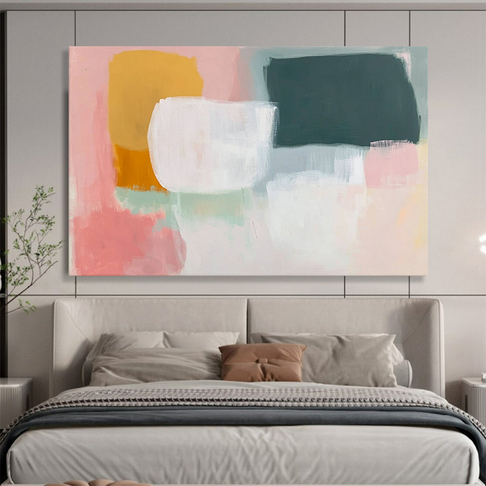 “Pastel Color Blocks” - Pink, yellow, green, white, Soft Abstract Painting HB0619