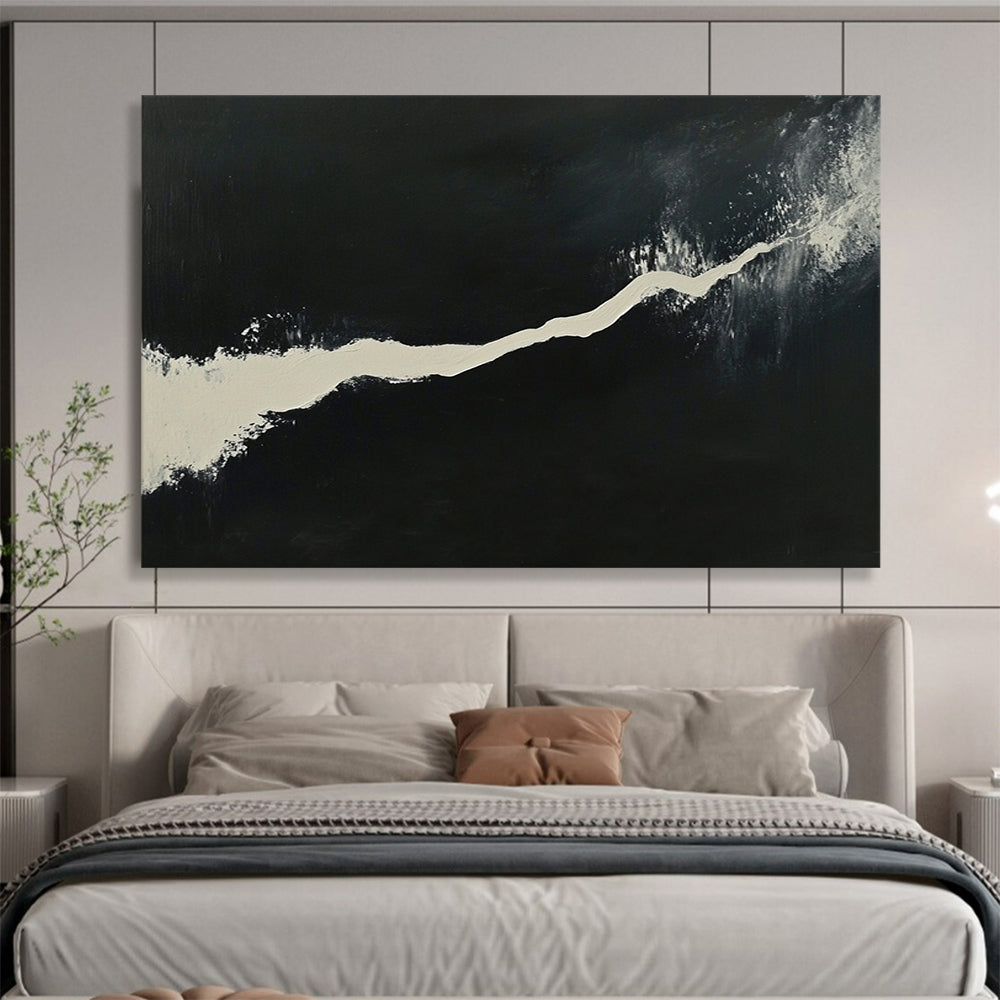 “Winding White Path” - Stark white, rich black, Abstract Minimalist Painting On Canvas HB0609