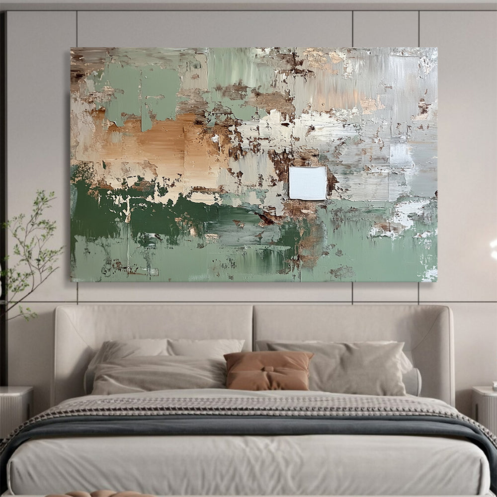 “Weathered Green - Brown Abstract” - Distressed Abstract Painting HB0529