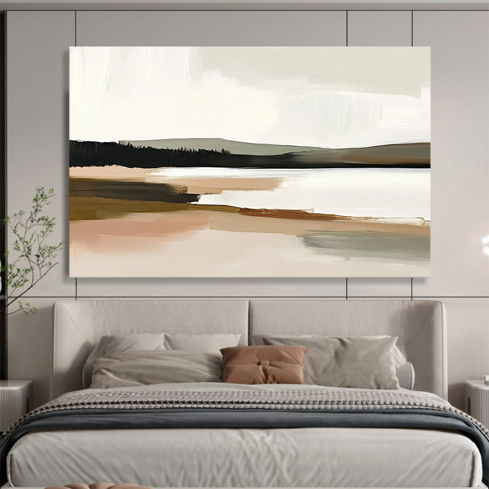 “Soft Tonal Landscape” - Beige, Gray, Brown, Muted Natural Scene - Abstract Landscape Painting HB1668