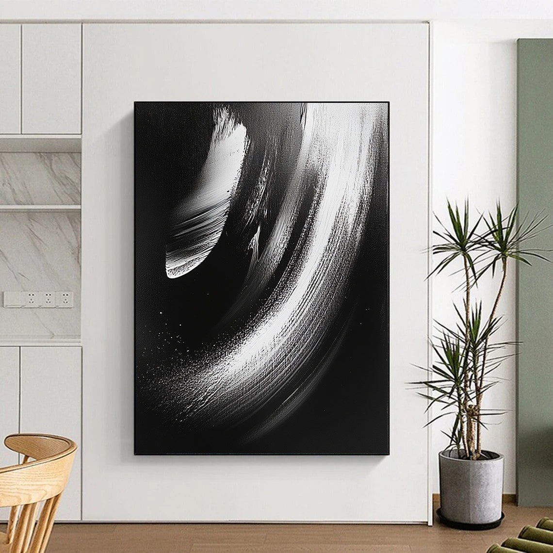 Black and White Smooth Curves "Subtle Motion" Painting On Canvas HB289