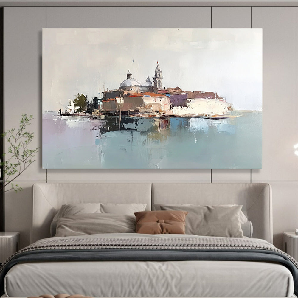 “Abstract Venetian Island” - Browns, Greys, Blues, Purple, Island Scene - Abstract Oil Painting HB1578