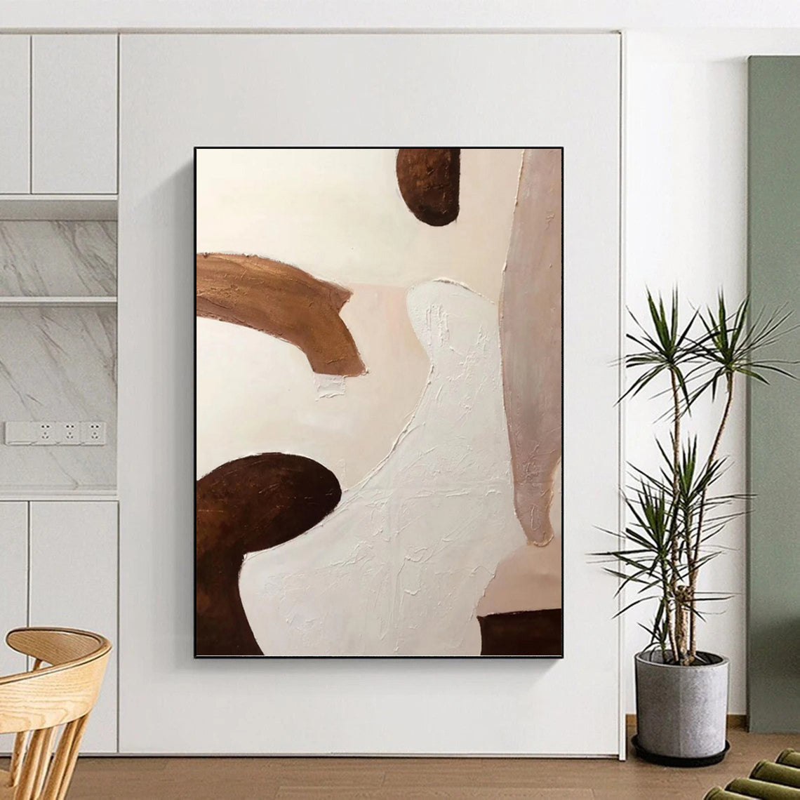 Designer - Crafted Sophistication: Hand - Painted Textured Canvas Abstract for Bedroom & Dining Room DKH1164