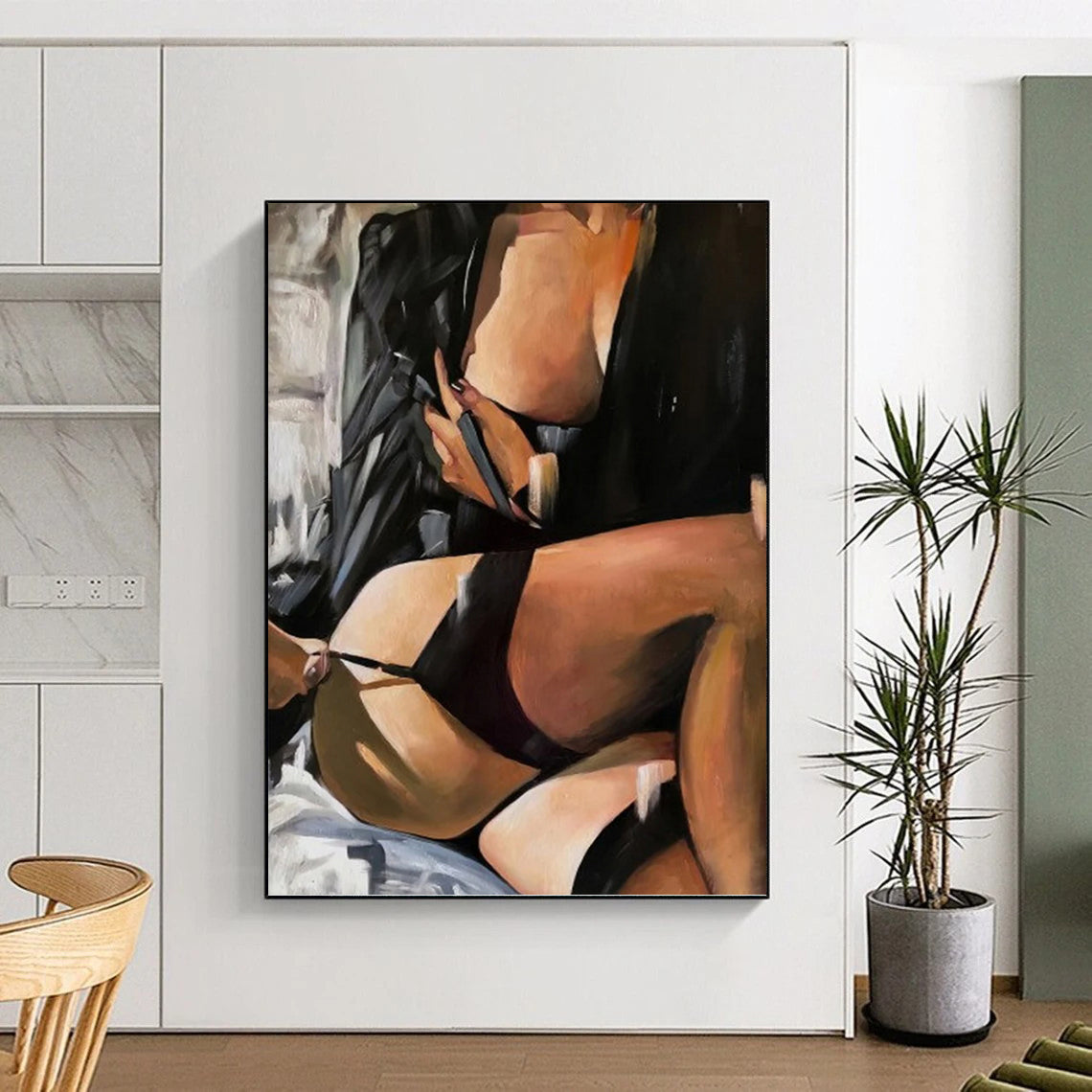 Vertical Hand - Painted Large Abstract Custom Art for Living Room and Hallway DKH1634