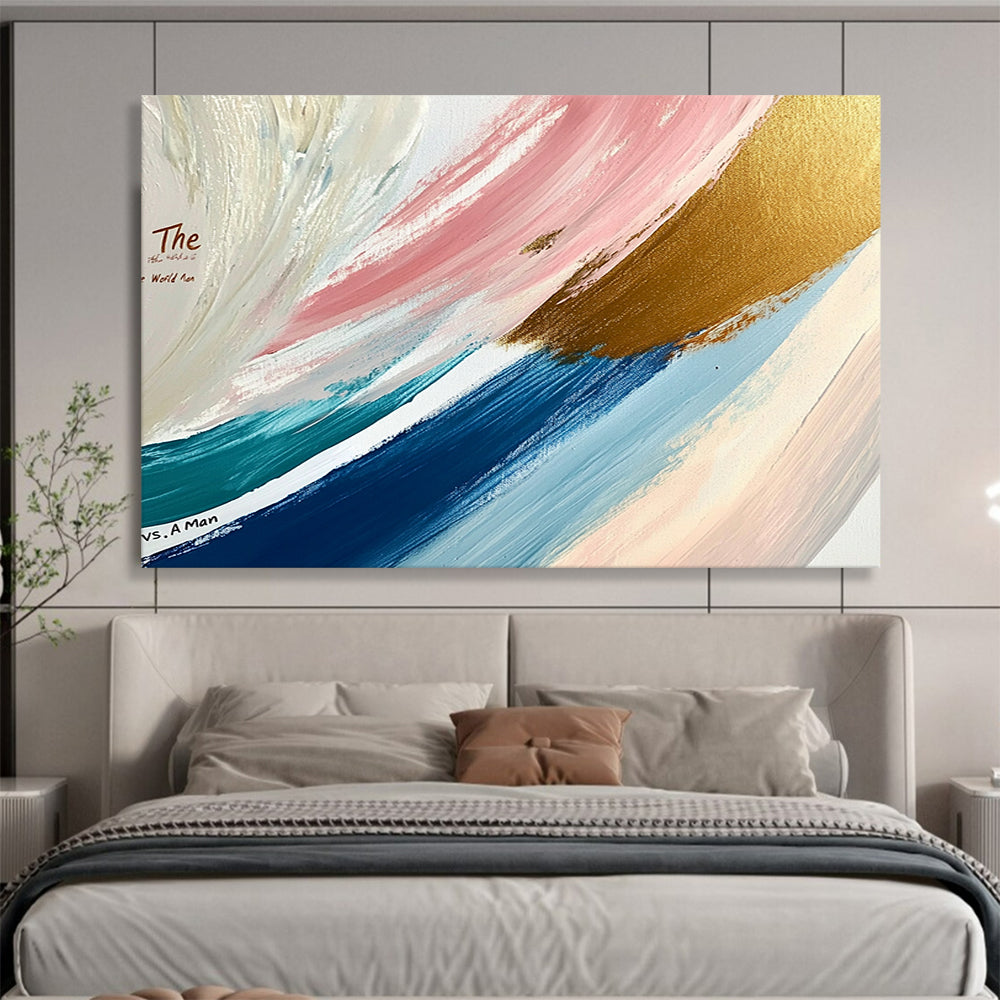 Pastel Waves with Gold Accent - Ethereal Abstract Painting On Canvas HB0498