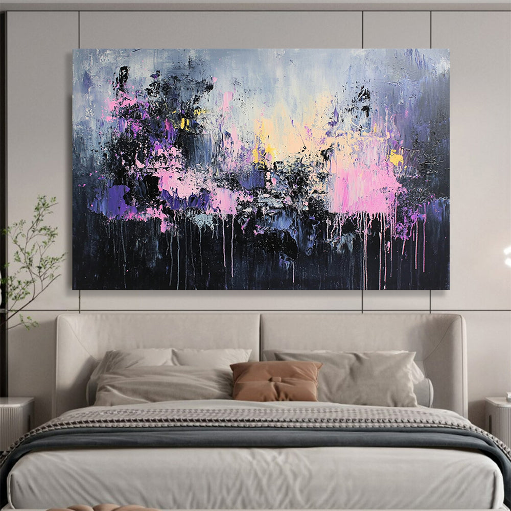 “Mystic Purple Drips” - Purple, Pink, Gray, Black, Dripping Abstract Painting On Canvas HB1051