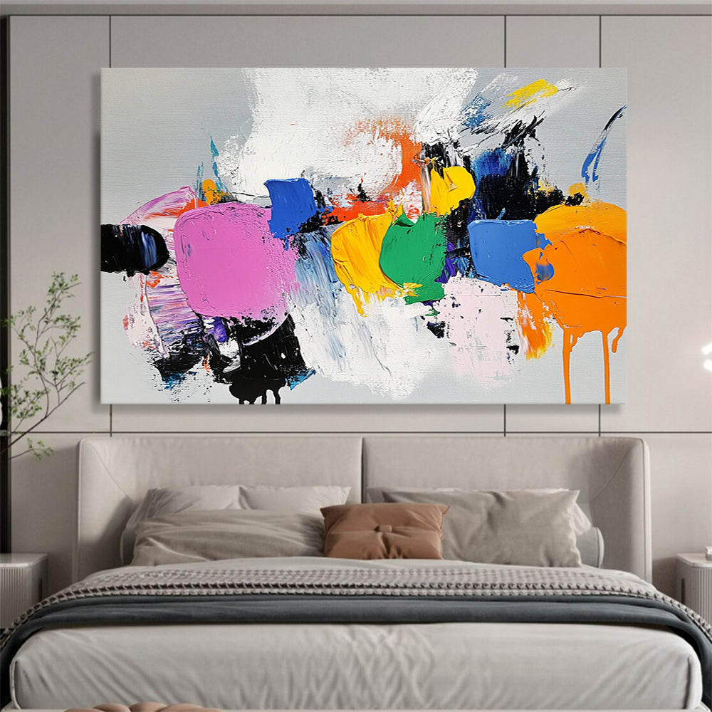 “Colorful Abstract Shapes” - Pink, Blue, Yellow, Green, Abstract Expressive Painting On Canvas HB1089