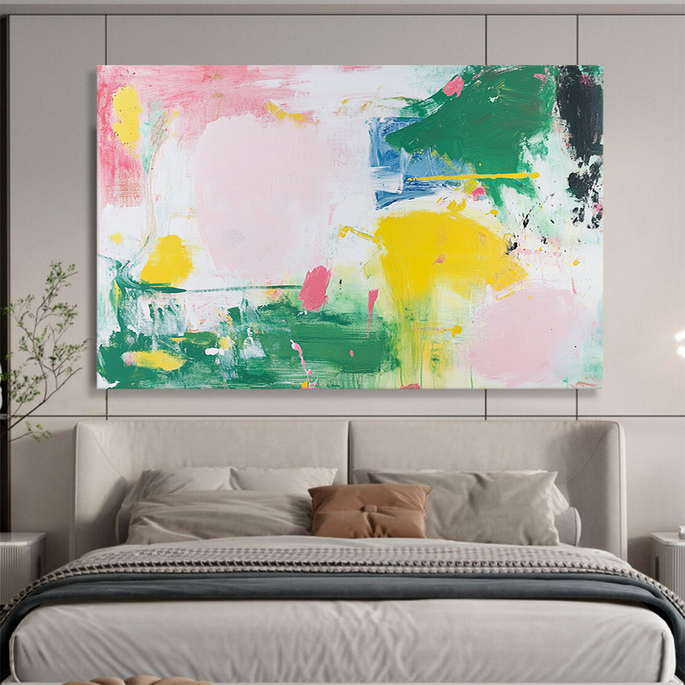 “Soft Color Splash Abstract” - Pink, Green, Yellow, Blue with Gentle Splashes - Painting On Canvas HB1369