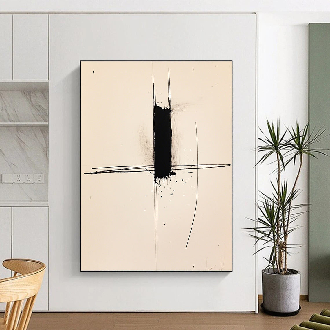 Contemporary abstract art featuring a single black line on white paper captures minimalist elegance and expressive simplicity. Perfect for modern decor. DLZ1585