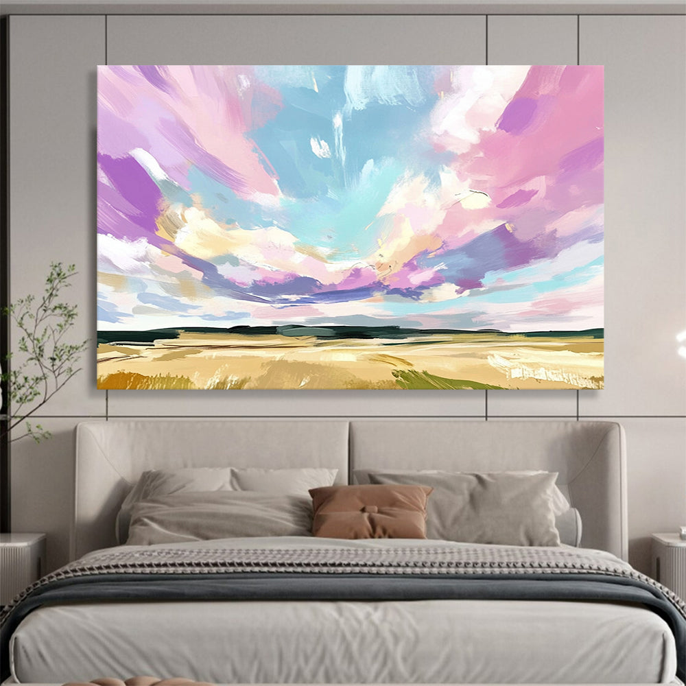 “Pastel Sky Field” - Soft Pinks, Purples, Blues, Open Field Under Colorful Sky - Impressionistic Acrylic Painting HB1726