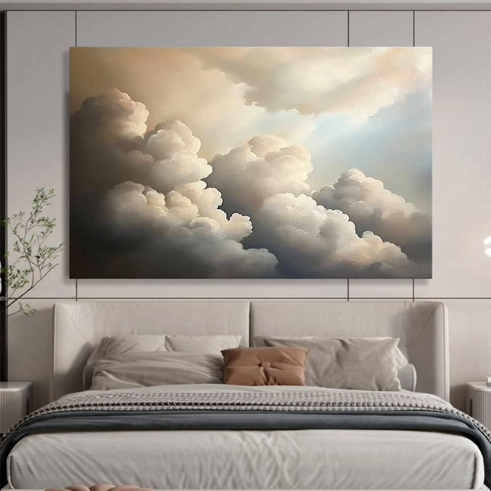 “Fluffy Clouds in Sky” - Whites, Greys, Browns, Sky Scene - Realistic Oil Painting HB1584
