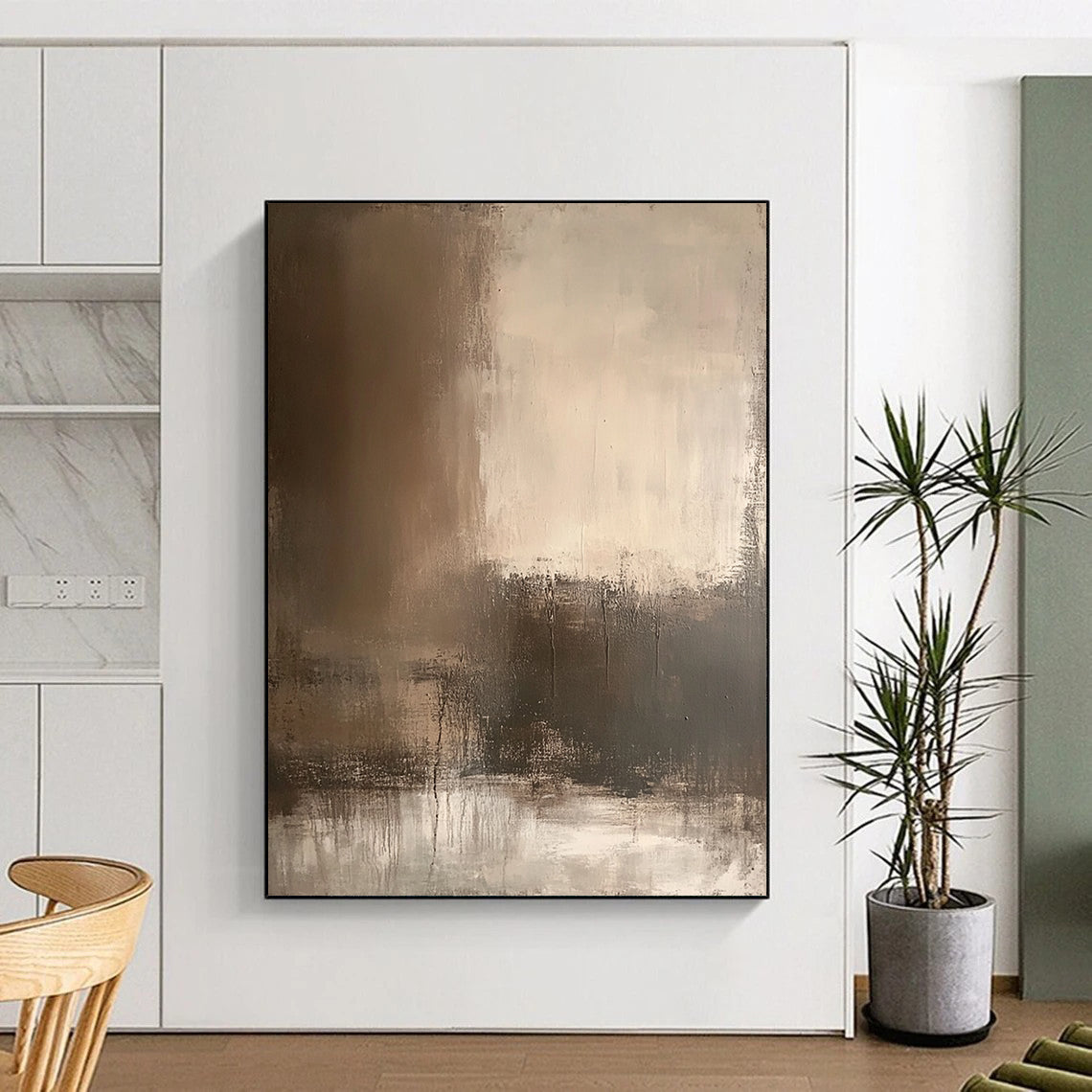 Contemporary abstract artwork featuring earthy tones and textured wall designs perfect for atmospheric backdrops and mixed media applications. DLZ1166