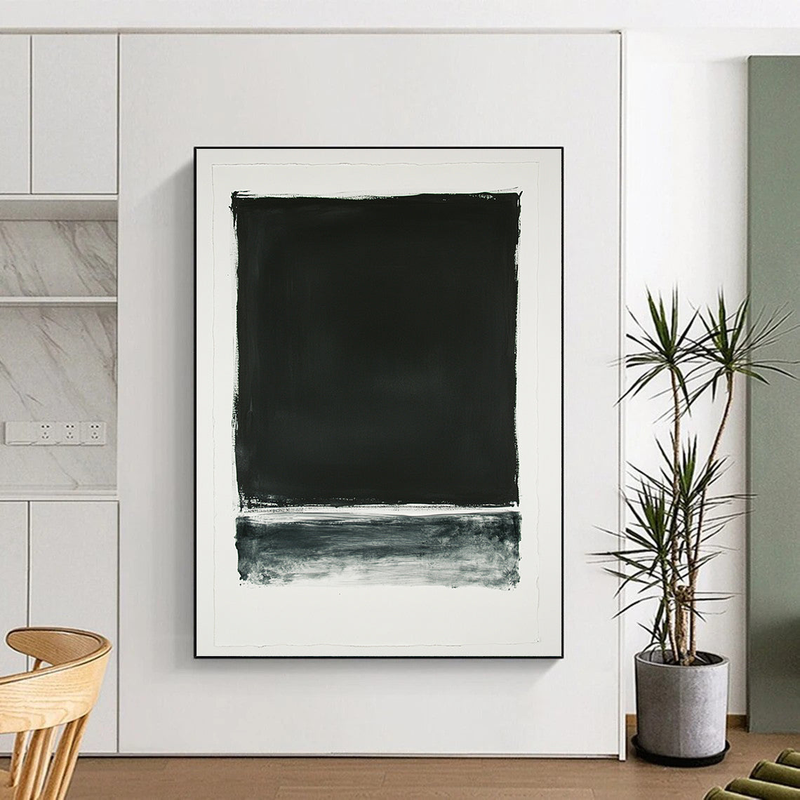 Black and White Textured Rectangle "Raw Simplicity" Painting On Canvas HB278