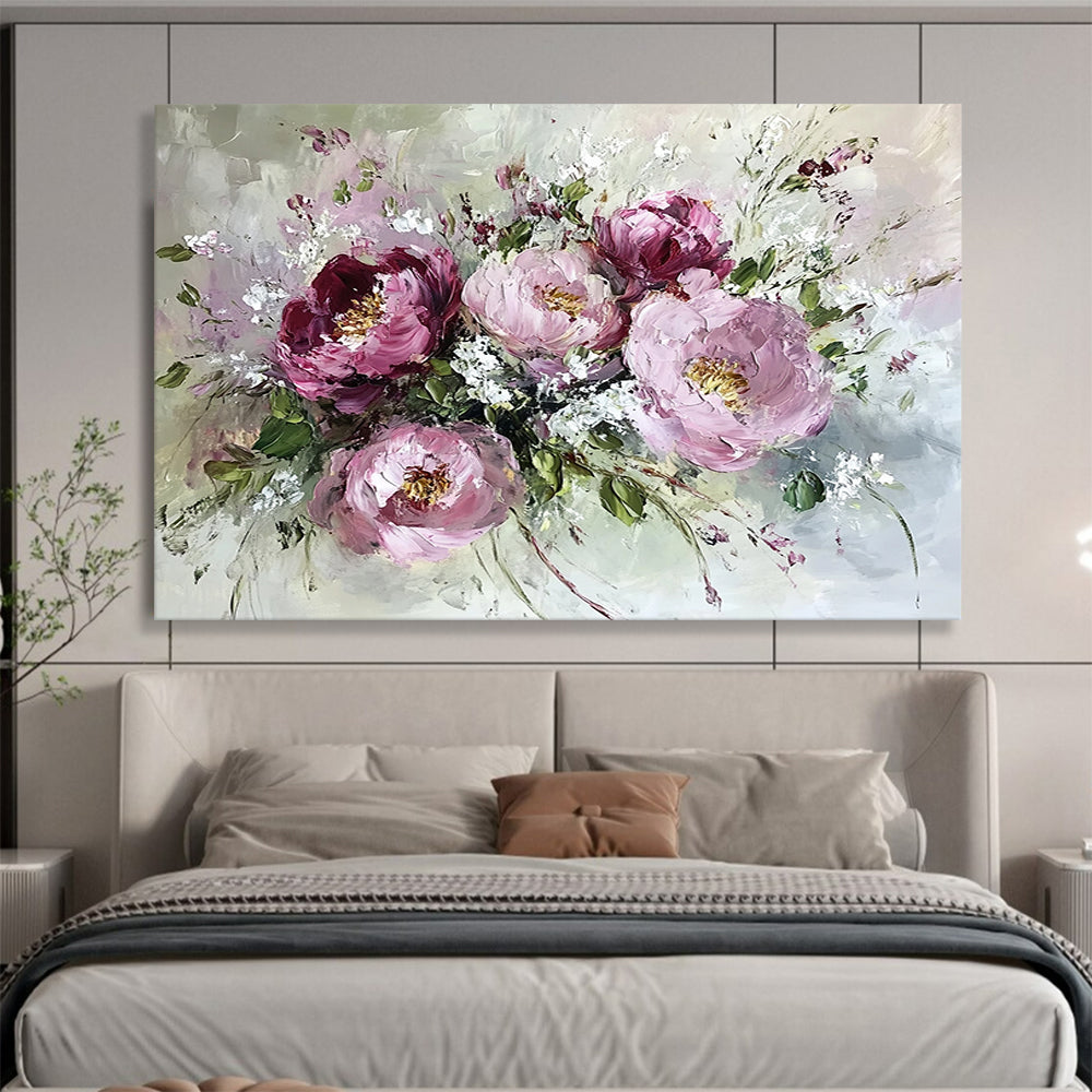 “Pink - Toned Peony Bouquet” - Pinks, Whites, Greens, Peony Flowers - Impasto Oil Painting HB1586