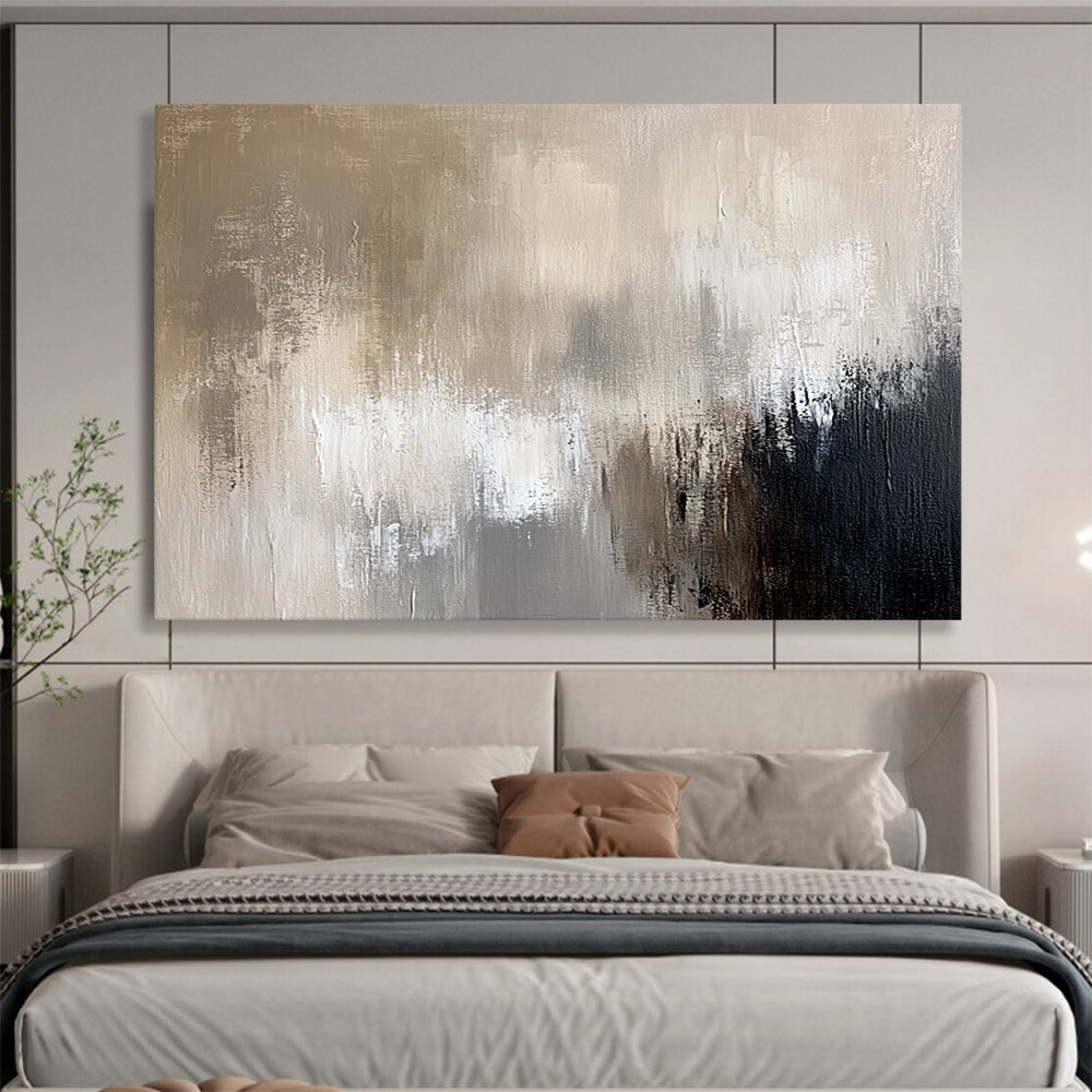 “Neutral Textured Abstract” - Beige, gray, white, black; Textured neutral abstract; Acrylic Painting On Canvas HB1278
