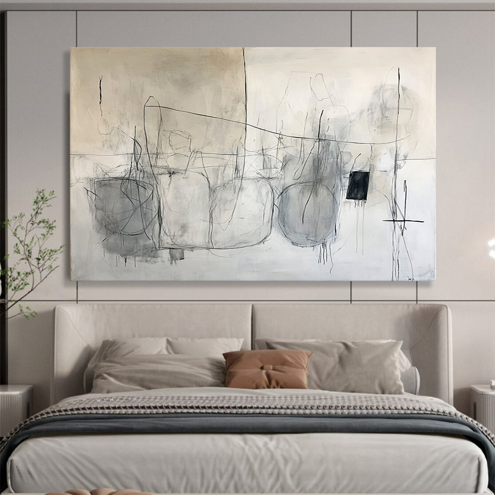 “Minimalist Sketches” - Gray, Black, White, Abstract Line Drawings Painting On Canvas HB1041