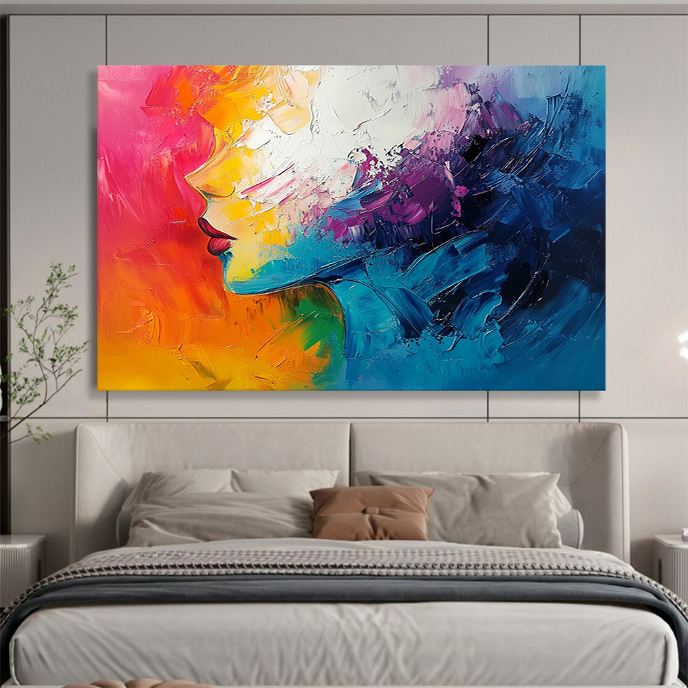 “Colorful Textured Woman’s Profile” - Colorful Palette, Textured Woman’s Face Painting On Canvas HB0858