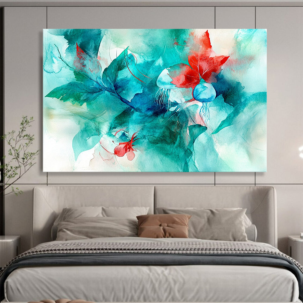 “Vibrant Botanical Watercolor” - Teal, Green, Red, Blue - Abstract Floral Watercolor - Watercolor Painting HB1332