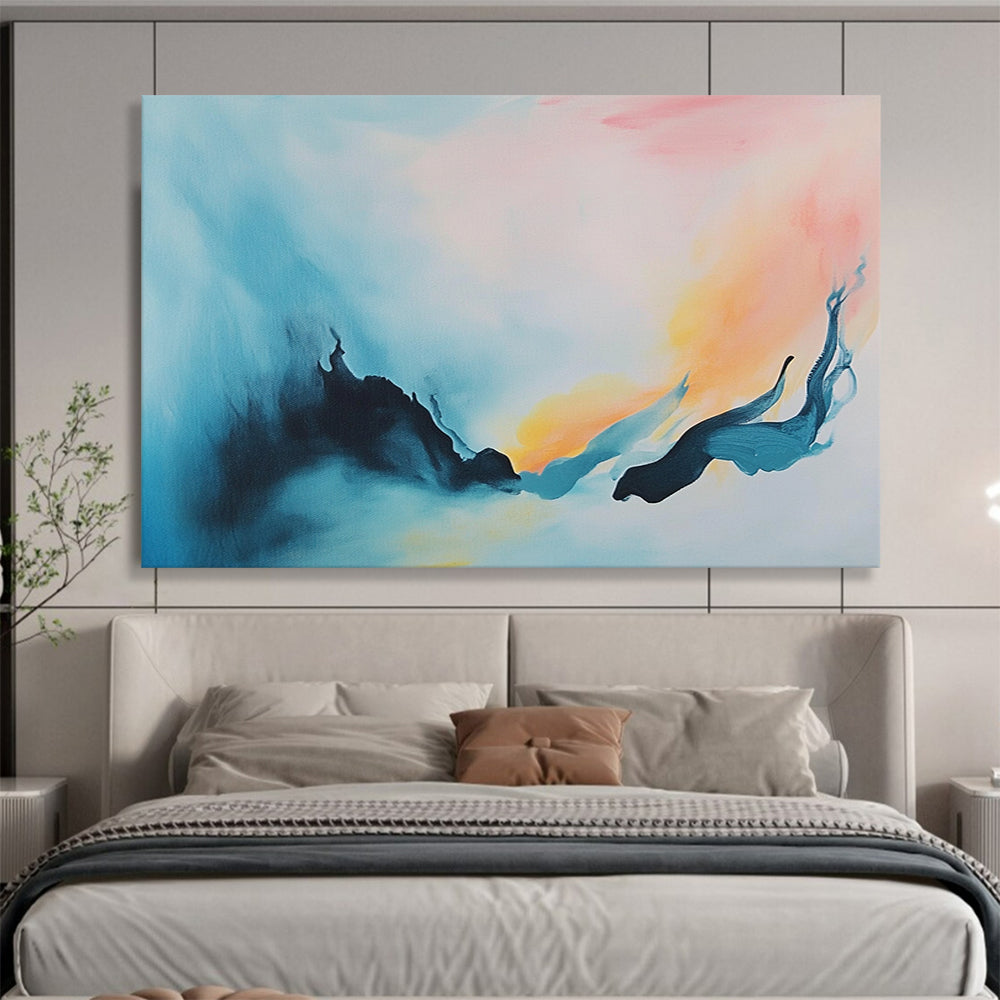 “Color - Blended Sky & Sea” - Blue, Pink, Yellow, Abstract Landscape Painting On Canvas HB0706