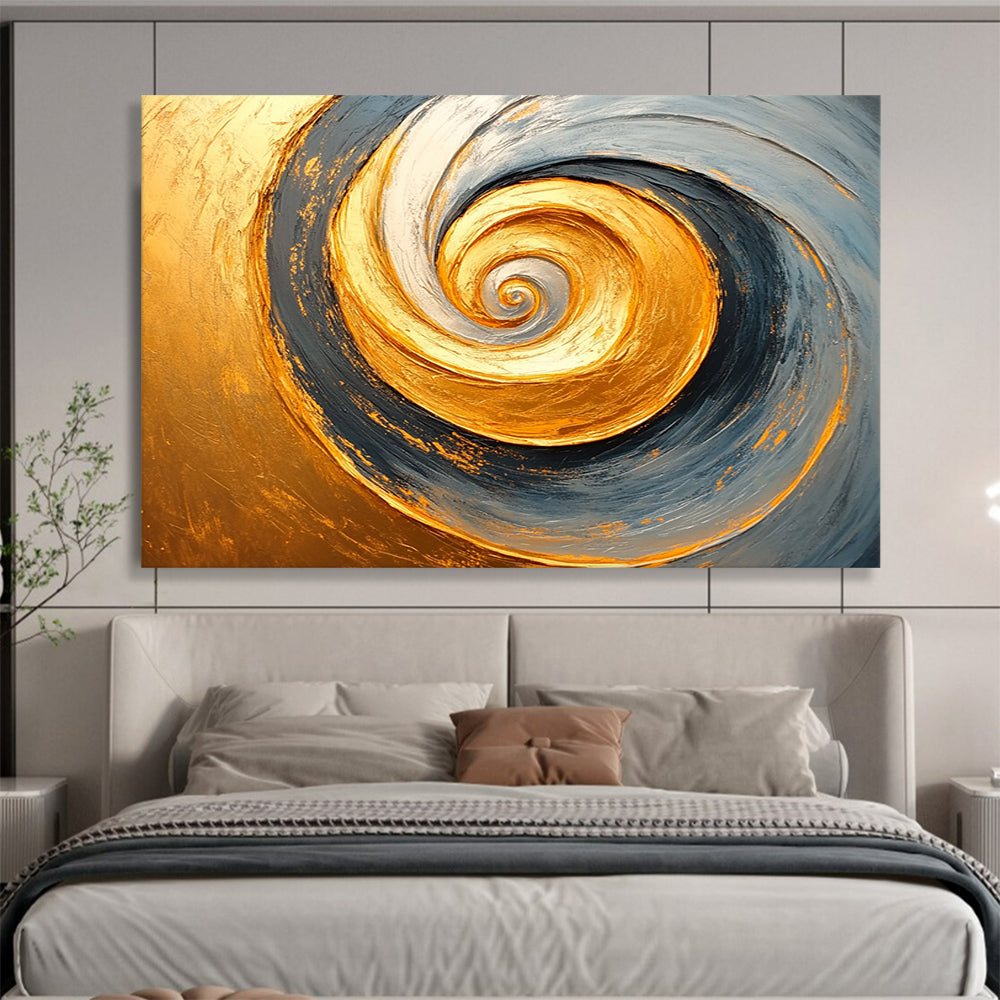 “Golden Spiral Abstract” - Gold, Gray, Spiral Abstract Oil Painting On Canvas HB0723
