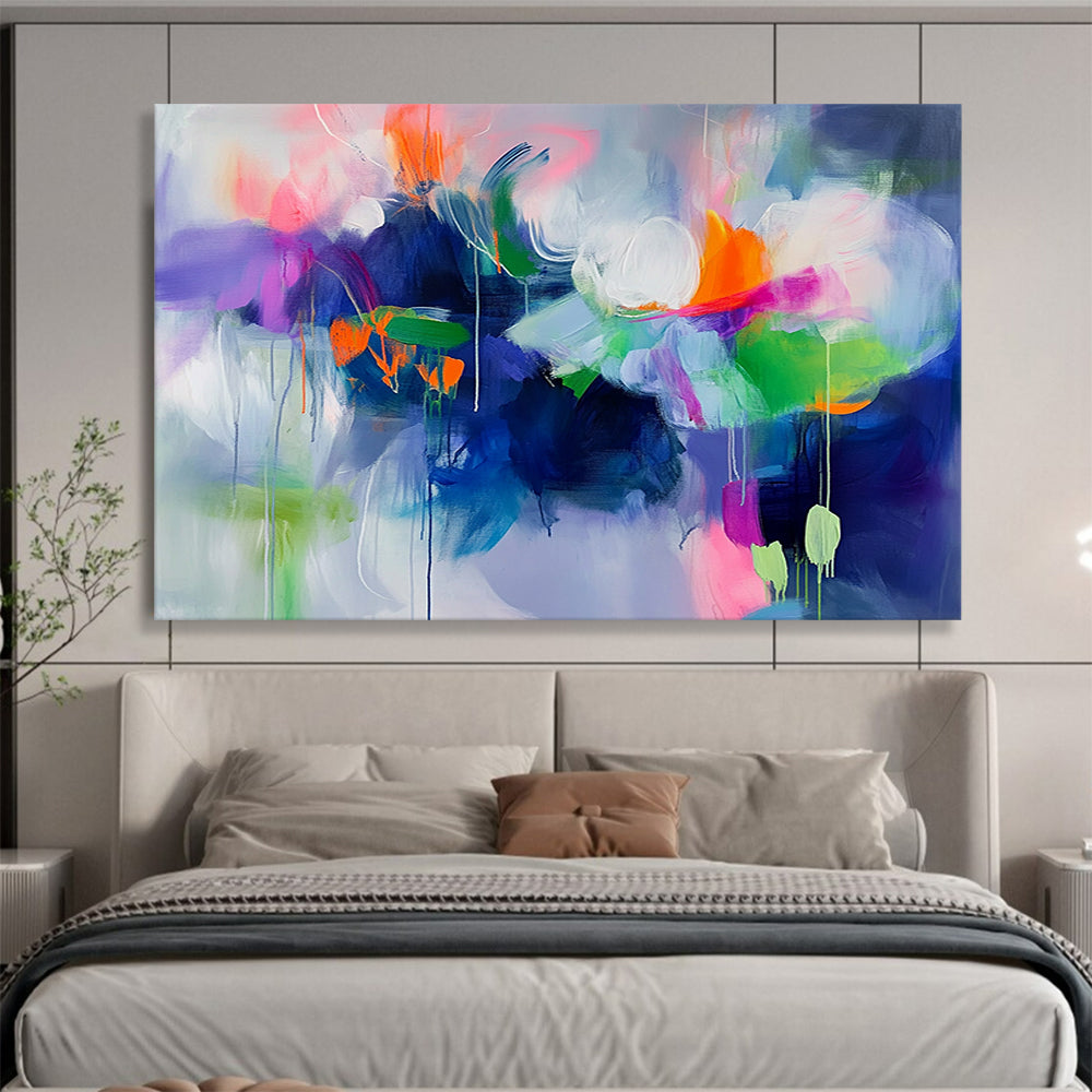 “Vibrant Floral Swirls” - Purple, Pink, Green, Orange, Abstract Flower - like Painting On Canvas HB1060