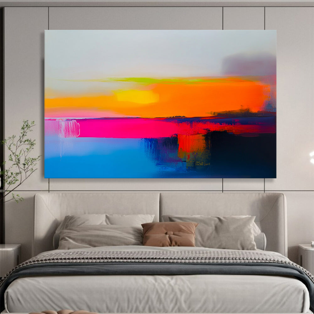 “Bold Color - Field Sunset” - Orange, Pink, Purple, Blue, Abstracted Sunset Scene - Acrylic Painting HB1662
