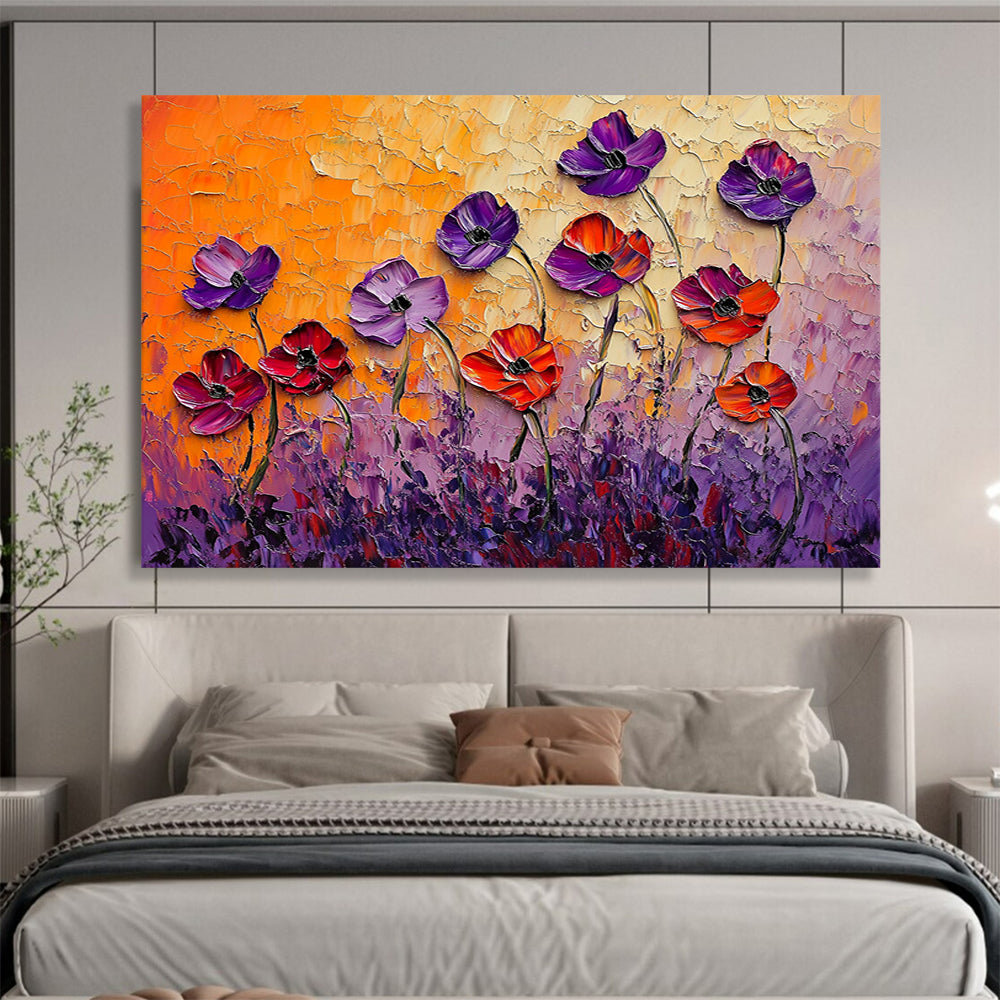“Textured Poppy Field” - Purple, Orange, Pink - 3D Textured Flowers - Impasto Painting HB1297