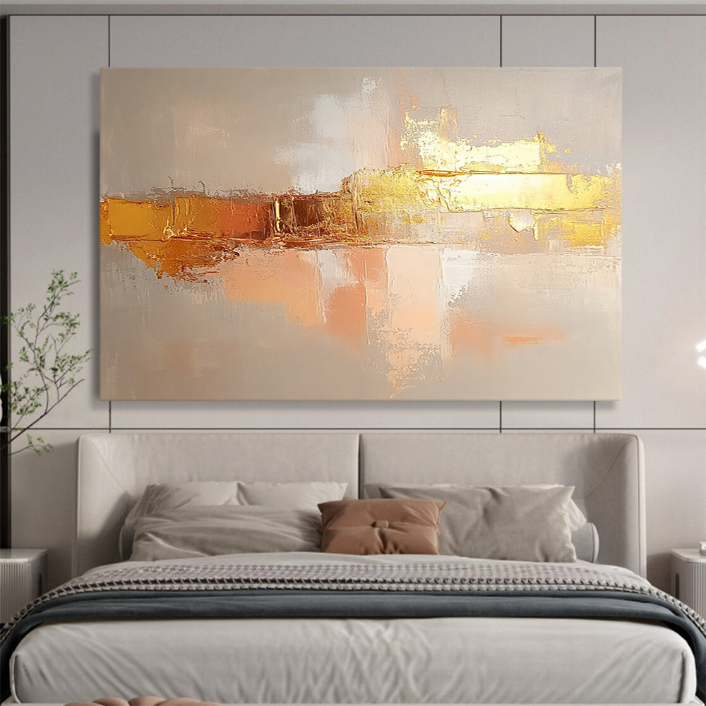 “Blush Gold Abstract” - Blush, gold, gray; Soft abstract with gold accents; Oil Painting On Canvas HB1213