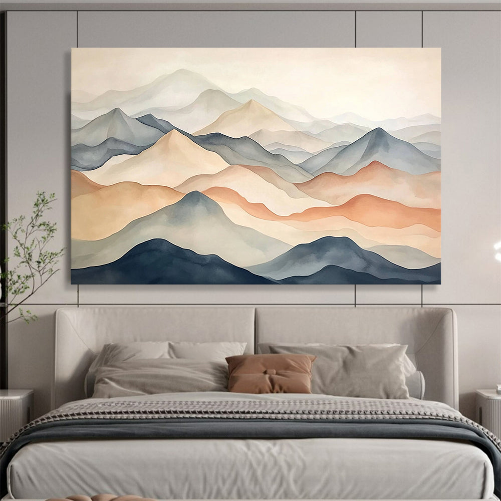 “Pastel Mountain Range” - Beige, Gray, Blue, Brown - Minimalist Mountain Watercolor - Watercolor Painting HB1333