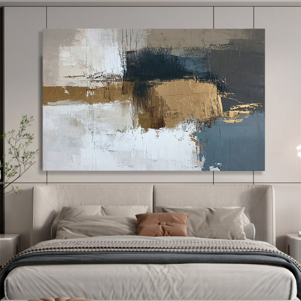 “Subtle Blends” - Beige, Blue, Gold, Textured Abstract Blocks Painting On Canvas HB1043