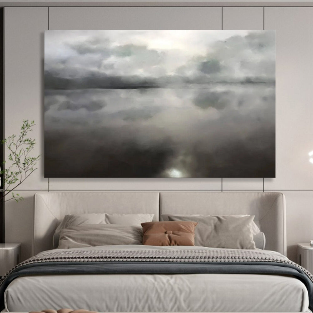 Monochrome Lake Reflection - Oversized Calm Bathroom Art DLZ124