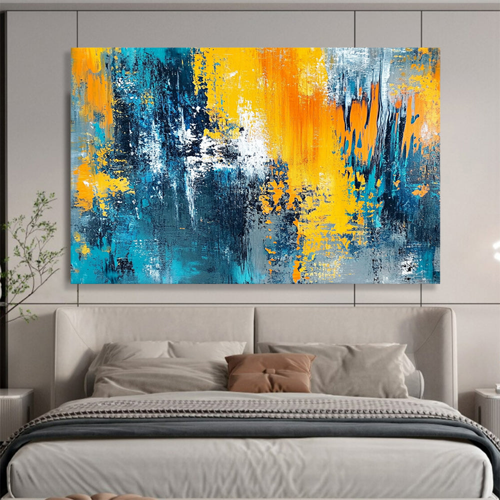 “Blue and Yellow Abstract Layers” - Blue, Yellow, Layered Textures Painting On Canvas HB0870