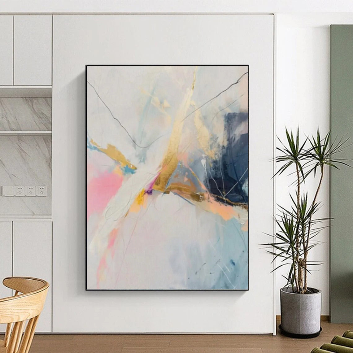 Large - Format Custom Textured Hand - Painted Abstract Mural for Entryway & Hotel Suite DKH0995