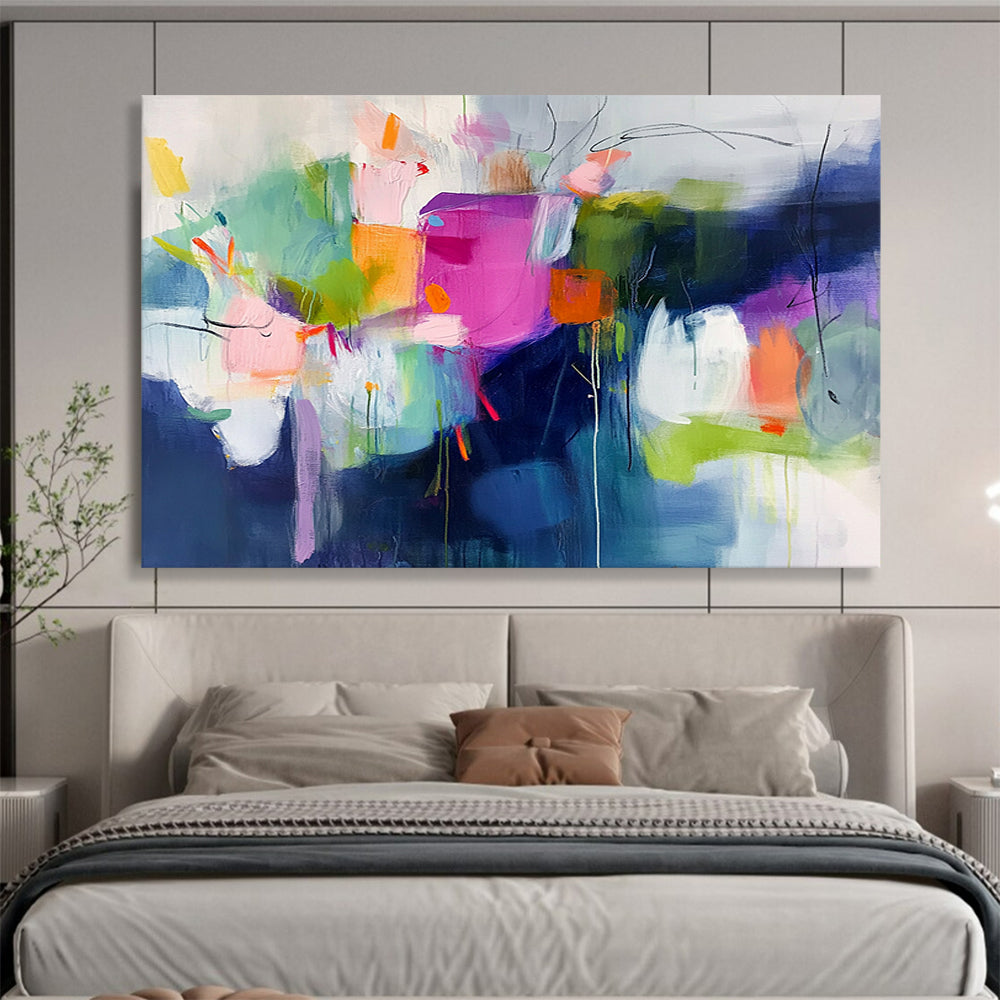 “Colorful Abstract Blooms” - Pink, Green, Orange, Abstract Floral Forms - Fauvist Acrylic Painting HB1523