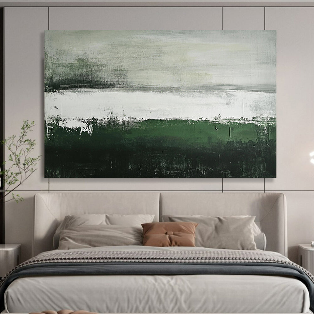 “Green and Gray Abstract Landscape” - Green, gray, white; Abstract landscape with green and gray; Acrylic Painting On Canvas HB1254