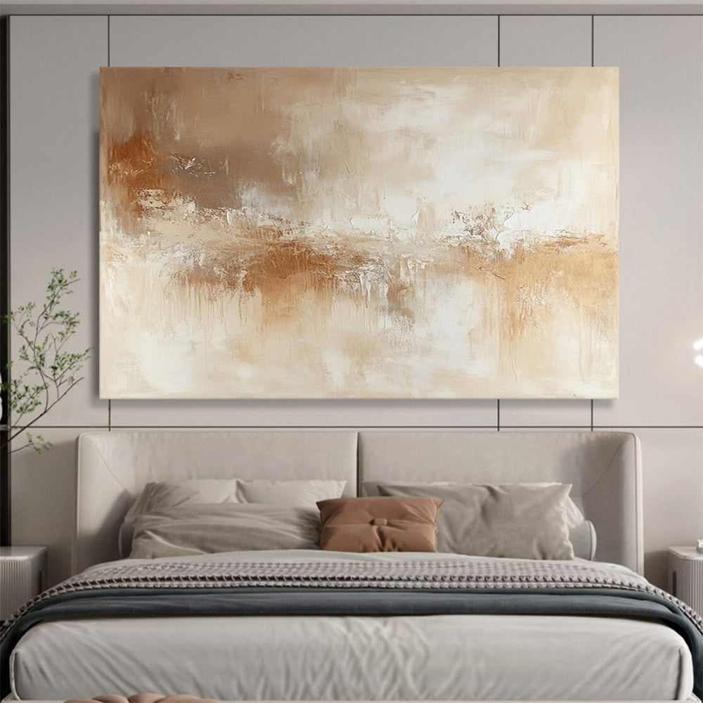 “Beige - Brown Abstract Flow” - Beige, Brown, Flowing Textures Painting On Canvas HB0789