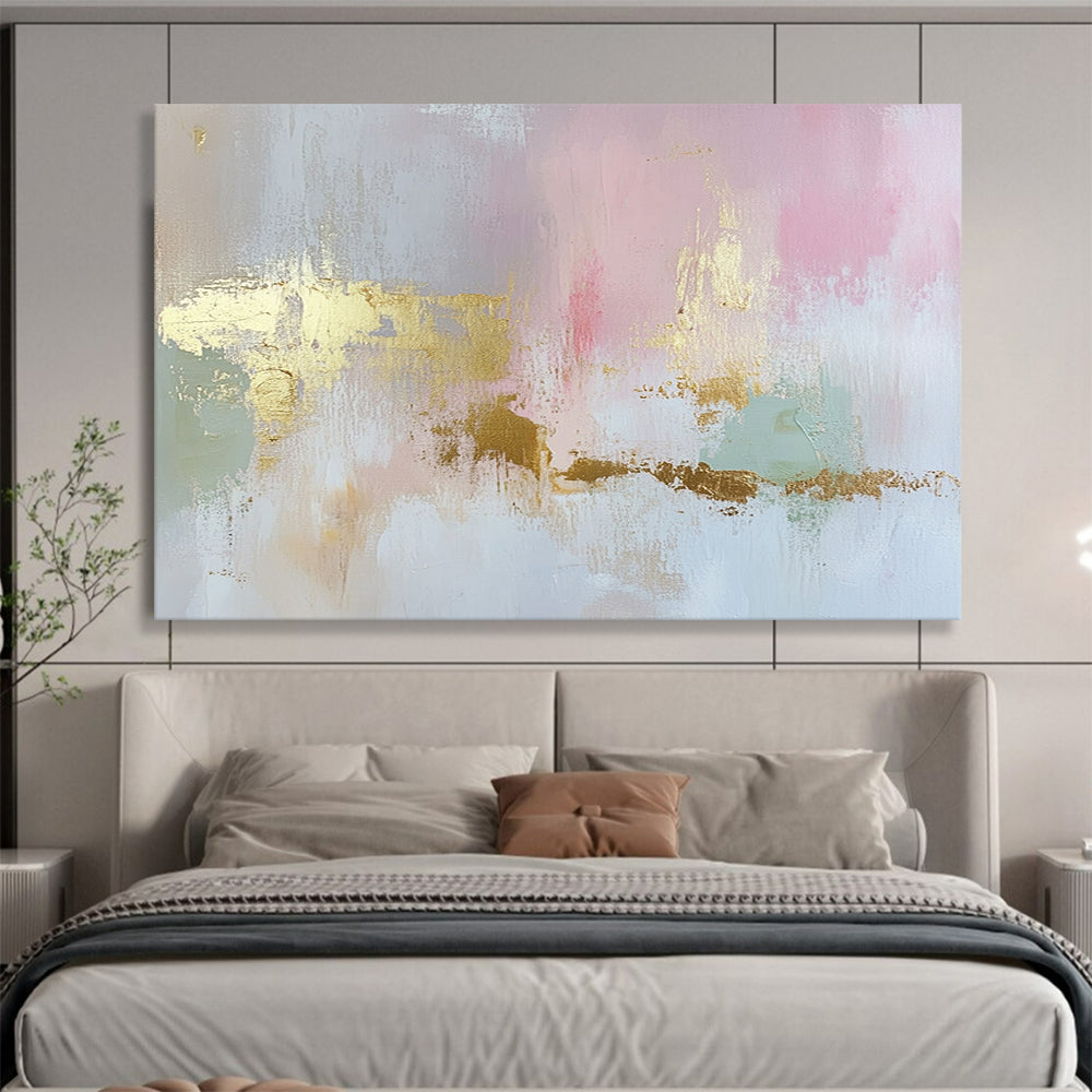 “Blush and Gold Elegance” - Pink, Gold, Gray, Green, Soft Textures - Abstract Minimalist - Inspired Acrylic Painting HB1554