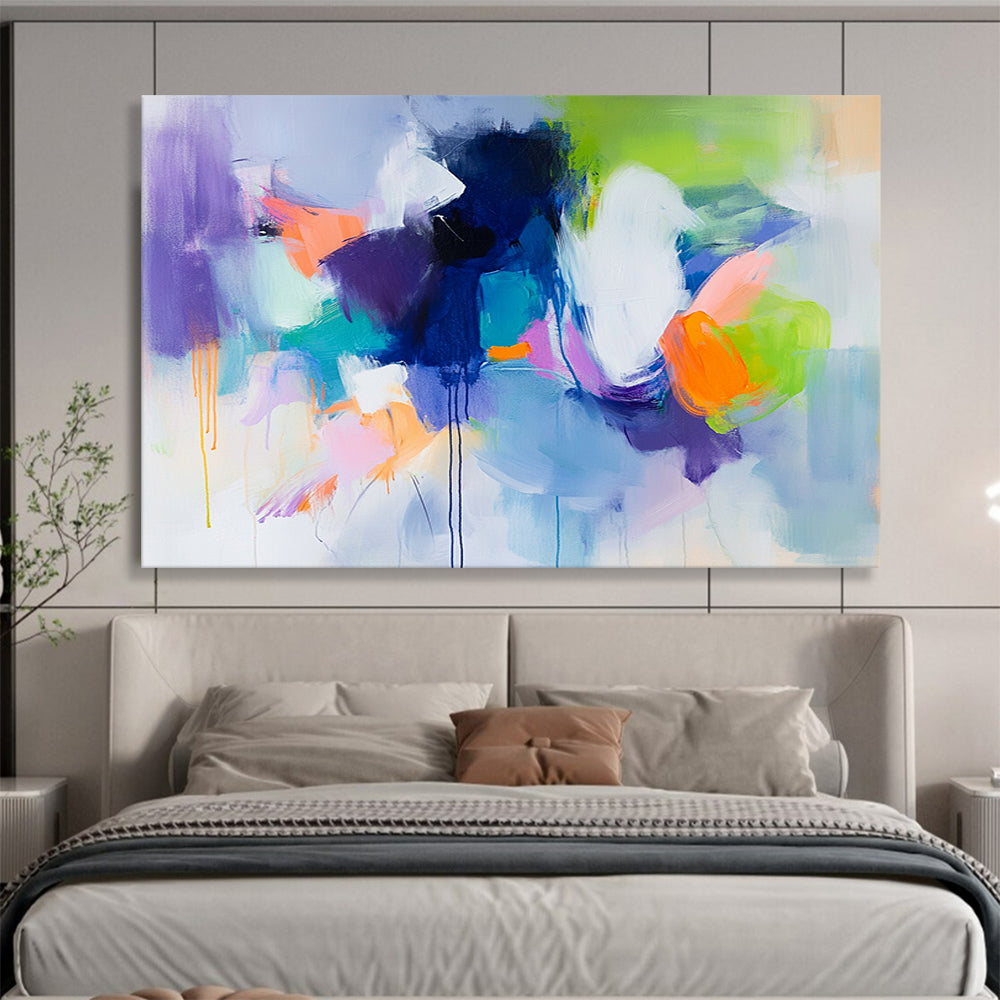 “Vibrant Abstract Mix” - Purple, Blue, Green, Orange, Bold Abstract Shapes Painting On Canvas HB1049