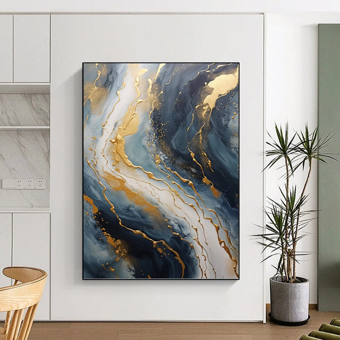 Stupendous Vertical Hand - Painted Custom Abstract Dithyramb (with Feather Textures) for Living Room and Bar DKH1599
