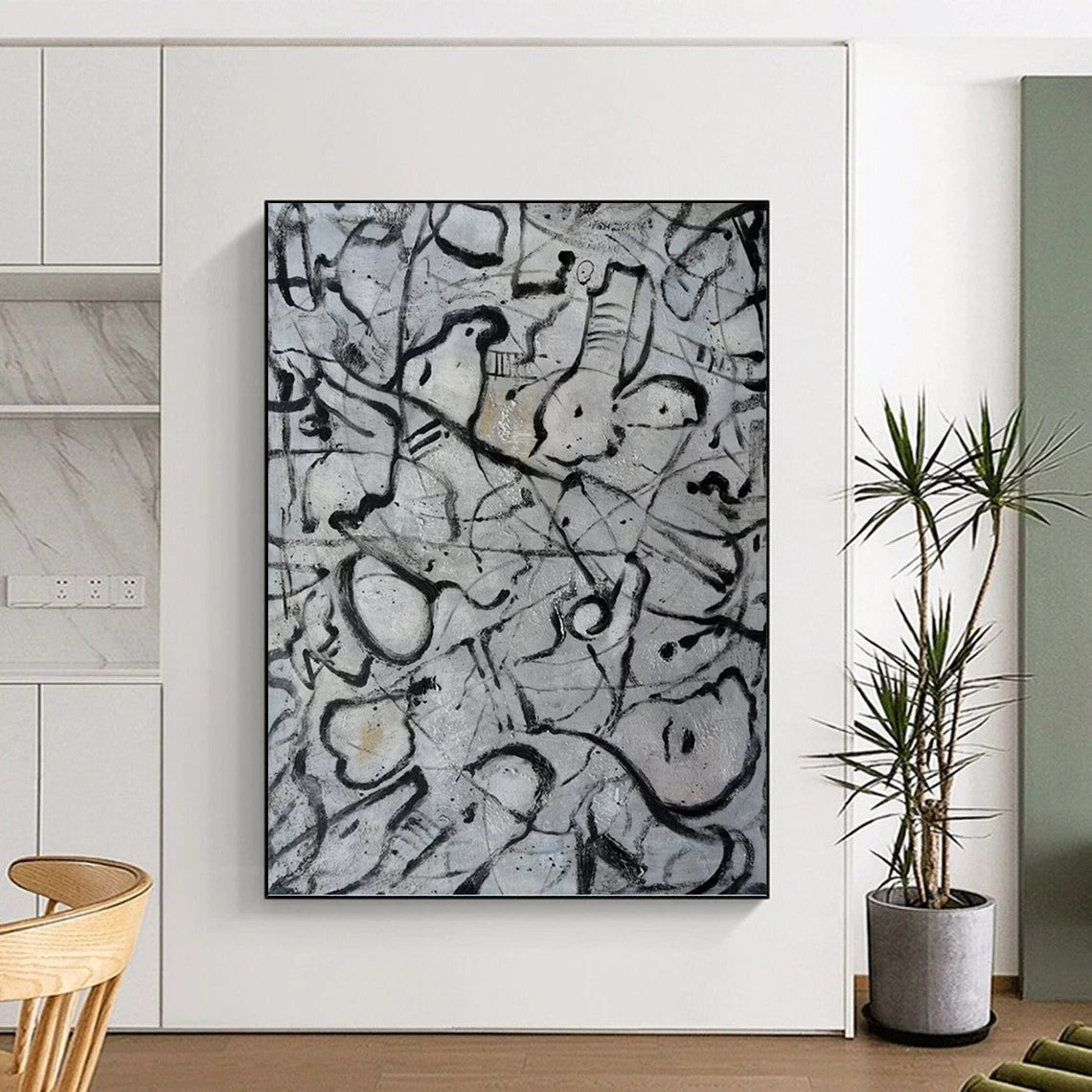 Imperial Vertical Hand - Painted Custom Abstract Narrative (with Silk Textures) for Bedroom and Living Room DKH1591